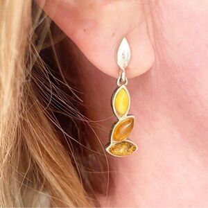 Vintage Silver & Egg Yolk and Honey Amber Earrings